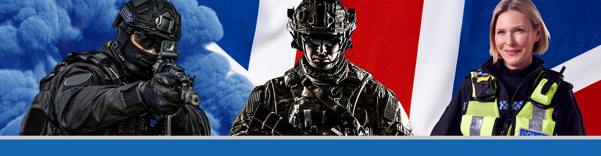 Primetake Header - Police with Gun, Soldier with Gun, Ceremonial Saluting Gun, & Birds near plane risking bird strike.